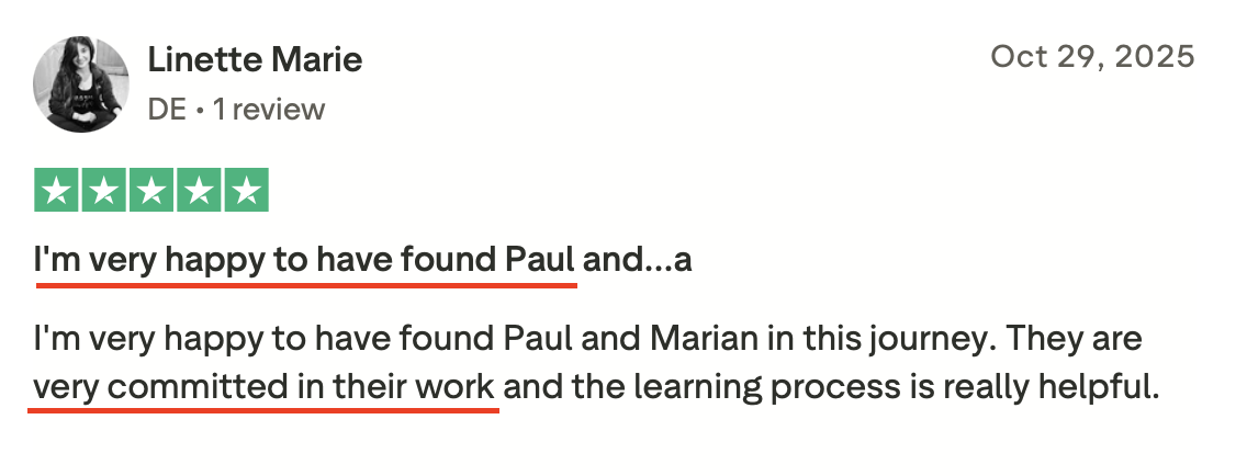 Trustpilot review by Linette Marie – I'm very happy to have found Paul
